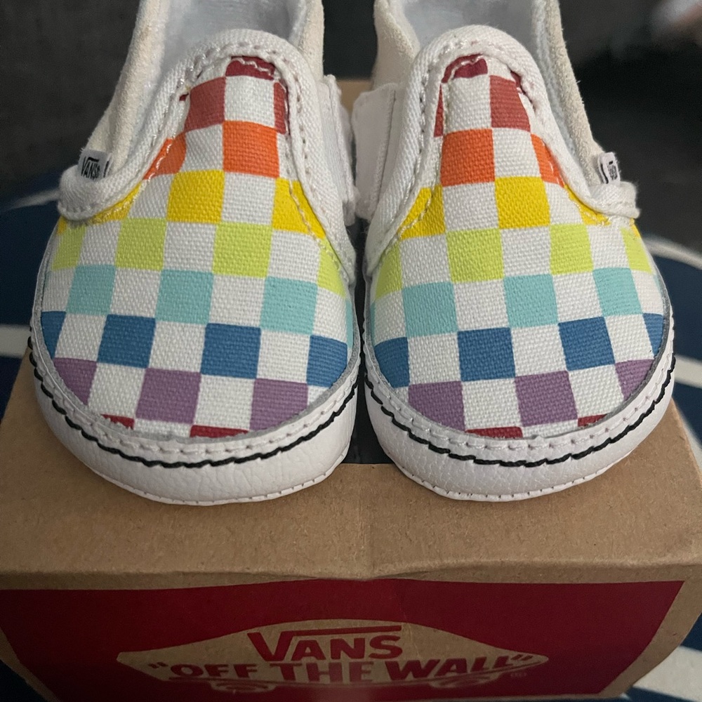 VANS Slip-On Checkerboard, Rainbow Crib Shoes, Size 1
